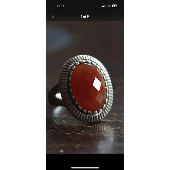 WK 925 Sterling Silver Faceted Carnelian Ring, Size 7, Excellent condition - Picture 1 of 6